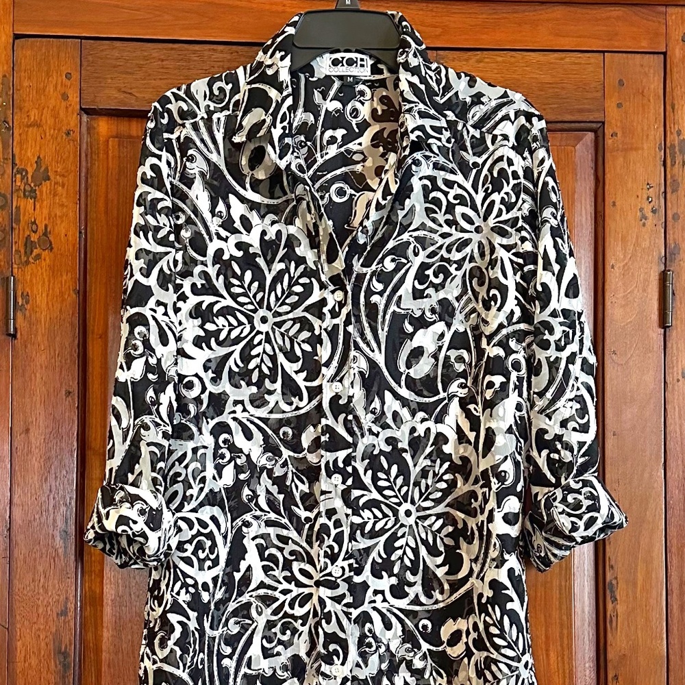 Stunning CCH Collection Sheer Flowing Blouse, Size M, made in USA
